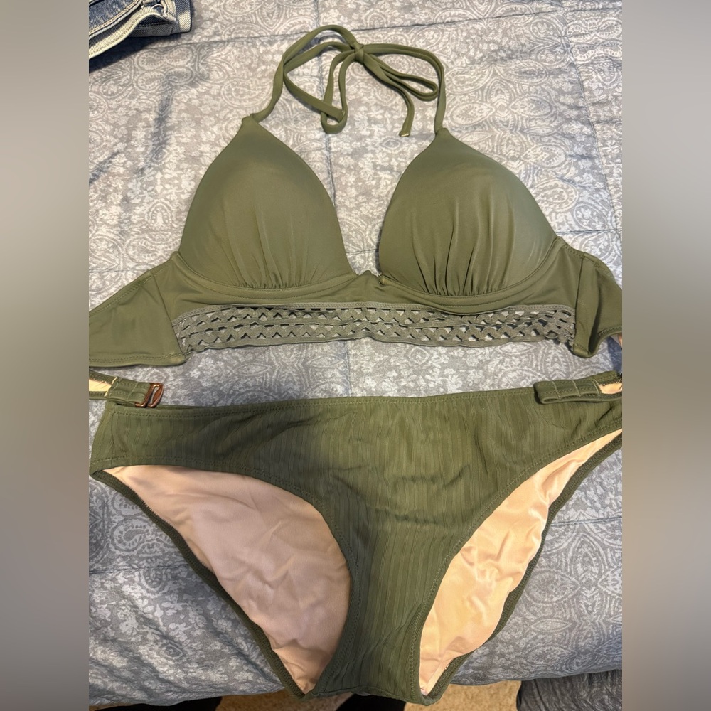 Olive Green Halter Bikini Set